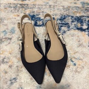 Authentic Dior Black Flats with Pointed Toe and Slingback